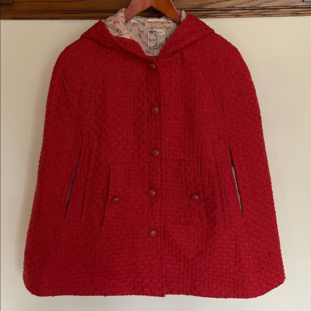 Tulle Red Textured Cape with Bow - Picture 2 of 7
